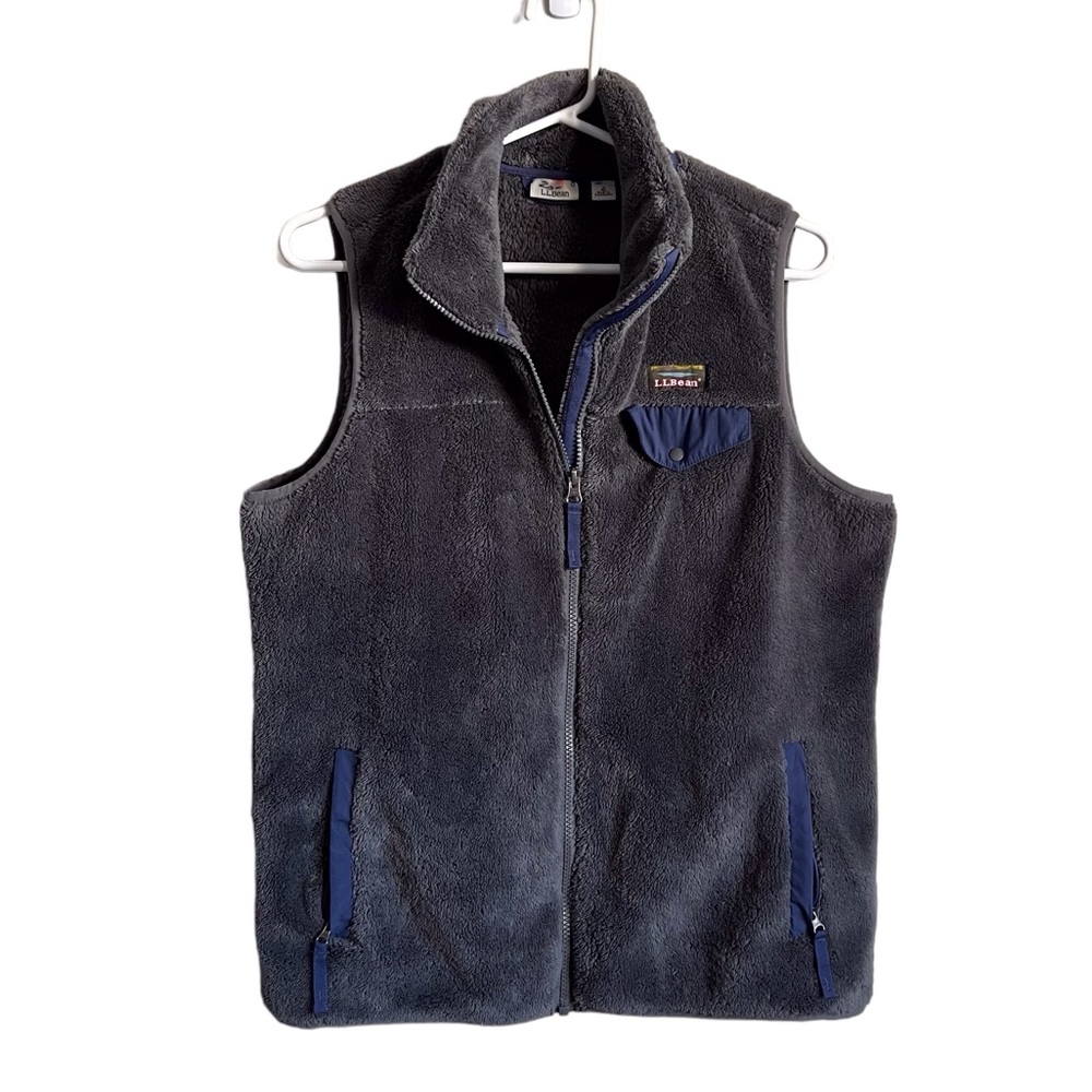 LL Bean Hi Pile Fleece Vest Grey Navy Blue Outdoor Soft Gorpcore Women’s Small